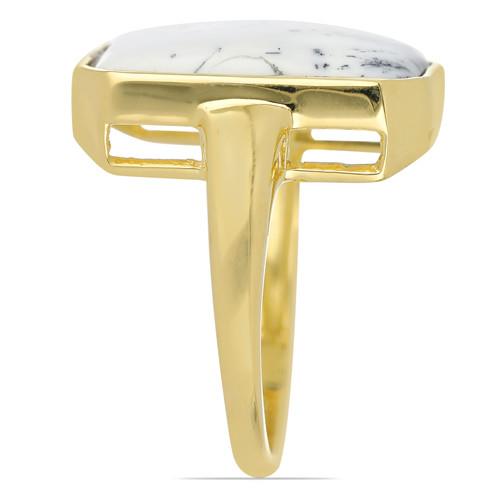 10.66 CT DENDRATIC AGATE YELLOW GOLD PLATED SILVER RINGS #VR033602